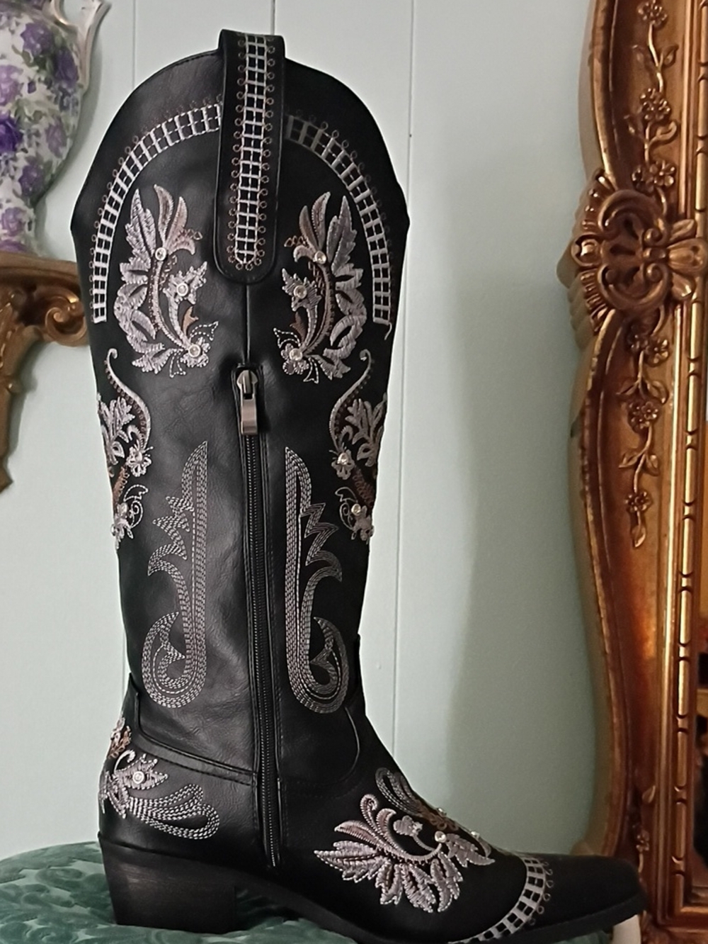 Western Wide Calf Embroidered Knee-High Women's Boot - Picture 3 of 4
